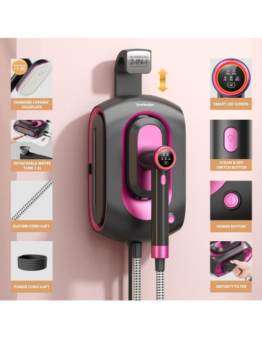Estación de Vapor Newbealer Pro 1550W 2 en 1 Rosa Ceniza