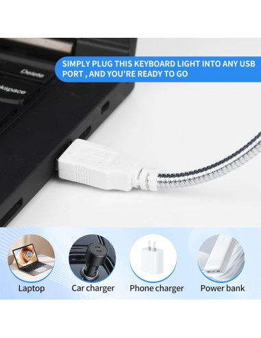 Luz de Teclado USB LED CZBRO Cuello de Ganso Plata 10 LEDs