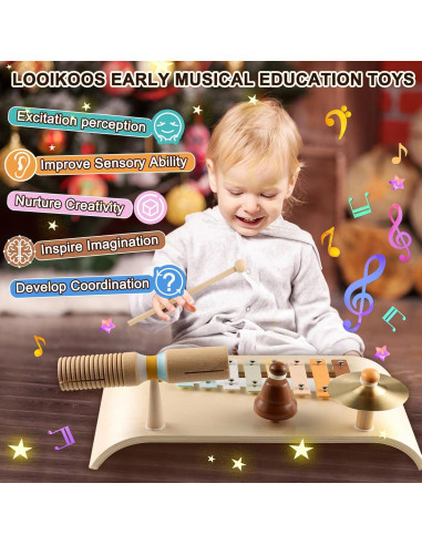 Conjunto de Tambores LOOIKOOS para Niños - Juguetes Musicales Montessori