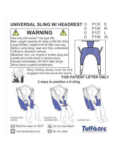 Eslinga de Paciente Universal Tuffcare Pequeña con Reposacabezas