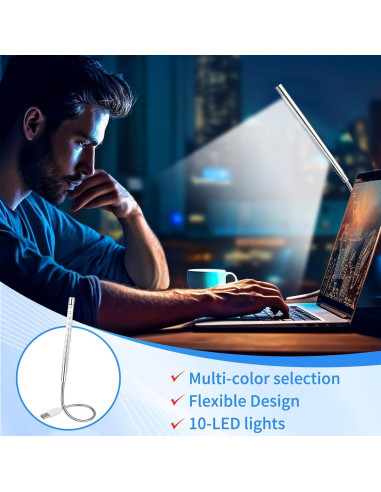 Luz de Teclado USB LED CZBRO Cuello de Ganso Plata 10 LEDs