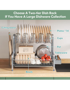 Estante de Secado de Platos BOOSINY 2 Niveles Acero Inoxidable 2