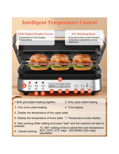 Parrilla y Plancha de Contacto CATTLEMAN CUISINE 1600W