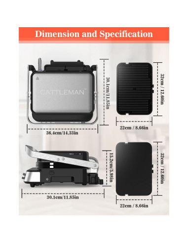 Parrilla y Plancha de Contacto CATTLEMAN CUISINE 1600W