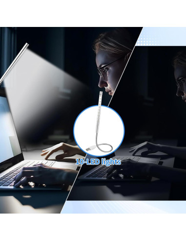 Luz de Teclado USB LED CZBRO Cuello de Ganso Plata 10 LEDs