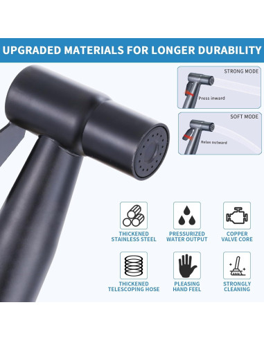 Rociador de Bidet de Mano Peisaluo Negro con Manguera y Soporte