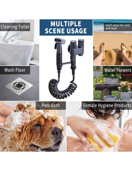 Rociador de Bidet de Mano Peisaluo Negro con Manguera y Soporte