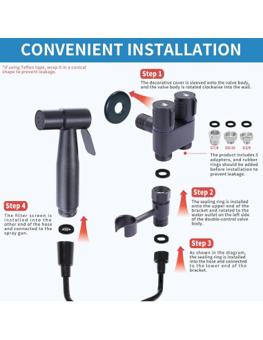 Rociador de Bidet de Mano Peisaluo Negro con Manguera y Soporte