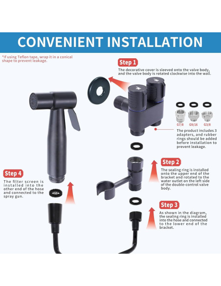 Rociador de Bidet de Mano Peisaluo Negro con Manguera y Soporte