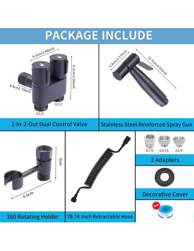 Rociador de Bidet de Mano Peisaluo Negro con Manguera y Soporte