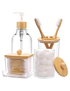 Juego de Accesorios de Baño Tbestmax 4 Piezas Bambú