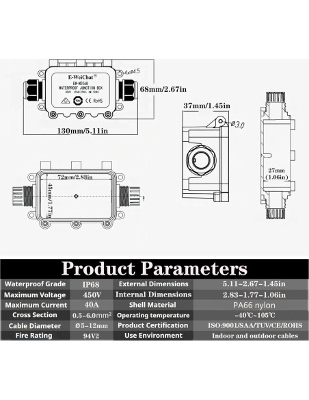 Caja de Conexiones Impermeable SZFUDIGO 2 Vías 13x6.78cm Caja de Conexiones Impermeable SZFUDIGO 2 Vías 13x6.78cm