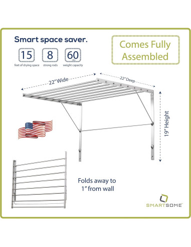 Estante para Secar Ropa Plegable Smartsome 56 cm Acero Inoxidable