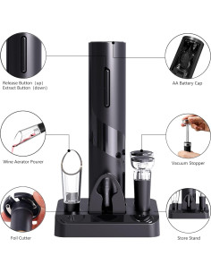 Sacacorchos Eléctrico COKUNST con Accesorios 4-en-1 para Vino 2