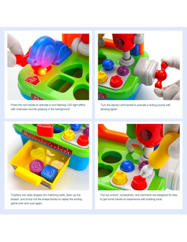 Banco de herramientas PowerTRC para niños 1-3 años con luz y sonido