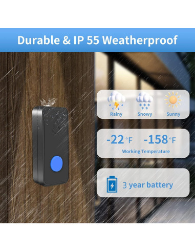 Timbre Inalámbrico Nestling IP55 Negro - 300m, 55 Timbres