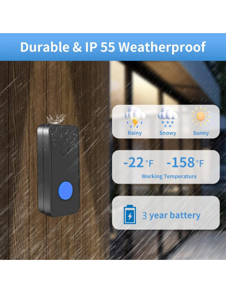 Timbre Inalámbrico Nestling IP55 Negro - 300m, 55 Timbres