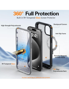 Funda Protectora GUSTAVE para iPhone 15 con Soporte MagSafe y Vidrio 9H 2