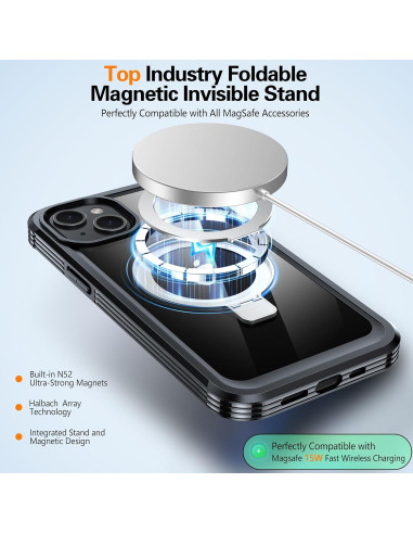 Funda Protectora GUSTAVE para iPhone 15 con Soporte MagSafe y Vidrio 9H