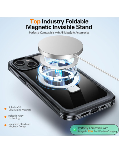 Funda Protectora GUSTAVE para iPhone 15 con Soporte MagSafe y Vidrio 9H