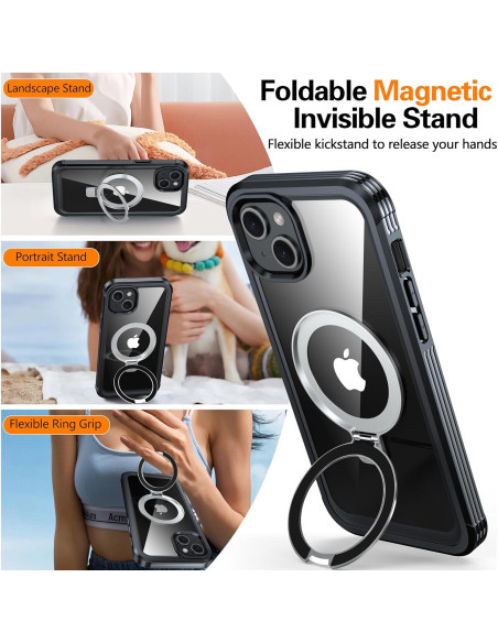 Funda Protectora GUSTAVE para iPhone 15 con Soporte MagSafe y Vidrio 9H