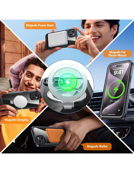 Funda Protectora GUSTAVE para iPhone 15 con Soporte MagSafe y Vidrio 9H