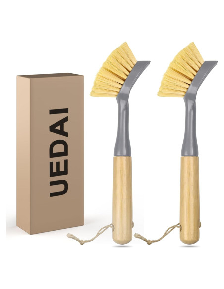 Cepillos de Cocina UEDAI con Mango de Bambú y Raspador - 2 Unidades
