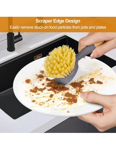 Cepillos de Cocina UEDAI con Mango de Bambú y Raspador - 2 Unidades