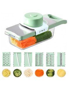Cortador de Verduras Mandolina JIANGLAI 8 en 1 Verde con 6 Cuchillas