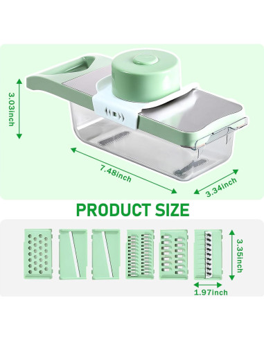 Cortador de Verduras Mandolina JIANGLAI 8 en 1 Verde con 6 Cuchillas