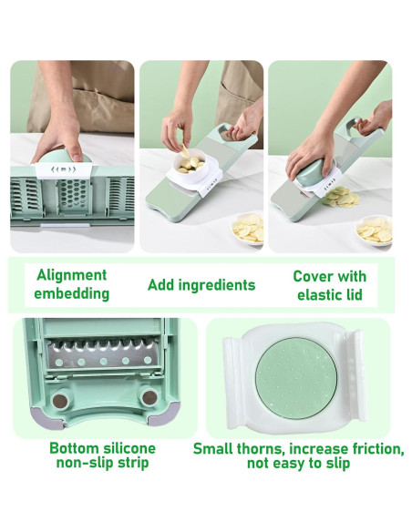 Cortador de Verduras Mandolina JIANGLAI 8 en 1 Verde con 6 Cuchillas Cortador de Verduras Mandolina JIANGLAI 8 en 1 Verde con 6 Cuchillas