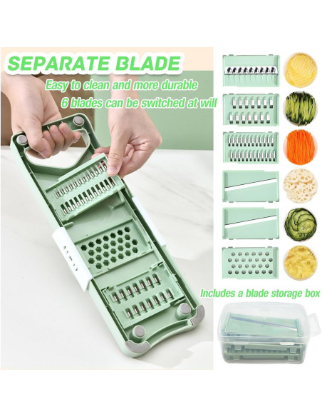 Cortador de Verduras Mandolina JIANGLAI 8 en 1 Verde con 6 Cuchillas Cortador de Verduras Mandolina JIANGLAI 8 en 1 Verde con 6 Cuchillas