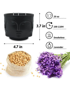 Vela Aromática de Soja 20 oz Cabeza de Buda Negra Lavanda 2
