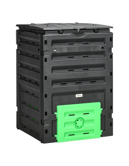 Bin de Compostaje Outsunny 120 Galones 450L Negro con 80 Ventilaciones