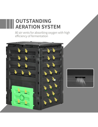 Bin de Compostaje Outsunny 120 Galones 450L Negro con 80 Ventilaciones