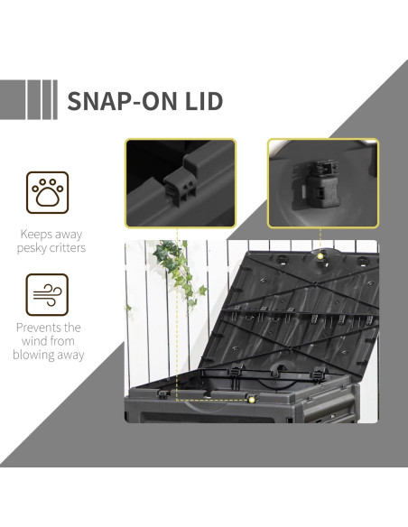 Bin de Compostaje Outsunny 120 Galones 450L Negro con 80 Ventilaciones