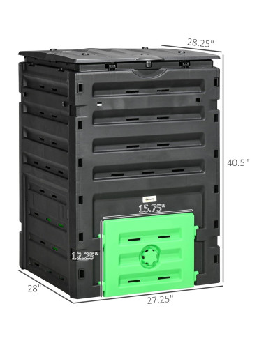 Bin de Compostaje Outsunny 120 Galones 450L Negro con 80 Ventilaciones
