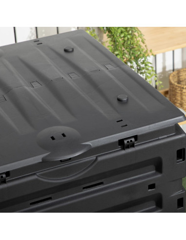 Bin de Compostaje Outsunny 120 Galones 450L Negro con 80 Ventilaciones