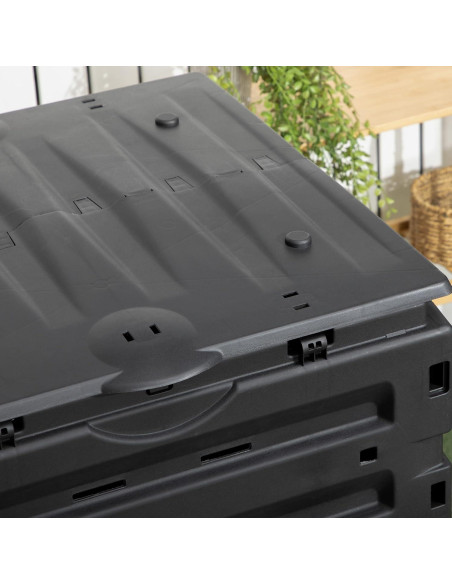 Bin de Compostaje Outsunny 120 Galones 450L Negro con 80 Ventilaciones