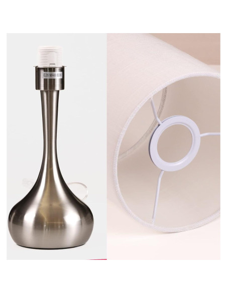 Lámpara de Mesa KUNJOULAM Plateada 43.9 cm Lino Cilíndrica