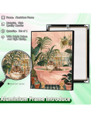 Cartel Decorativo de Gato en Baño Rosa 20x25cm Enmarcado