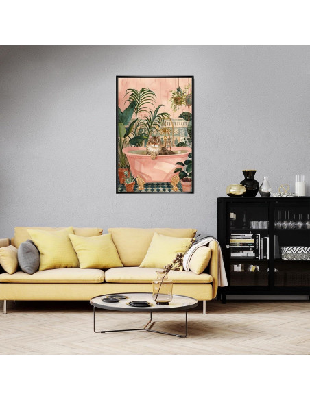 Cartel Decorativo de Gato en Baño Rosa 20x25cm Enmarcado