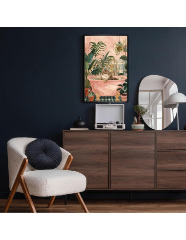 Cartel Decorativo de Gato en Baño Rosa 20x25cm Enmarcado