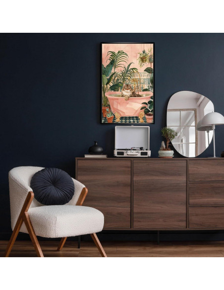 Cartel Decorativo de Gato en Baño Rosa 20x25cm Enmarcado