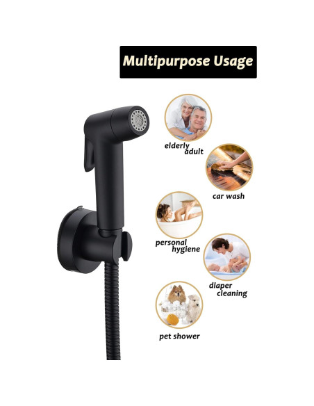 Rociador de Bidet de Mano Hoanmpy con Manguera 1.49m Negro