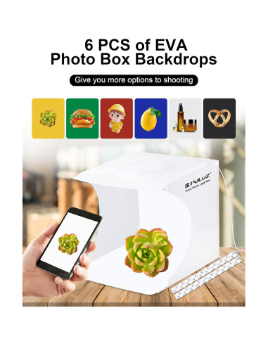 Caja de Estudio Fotográfico PULUZ 20cm con Luz LED y Fondos