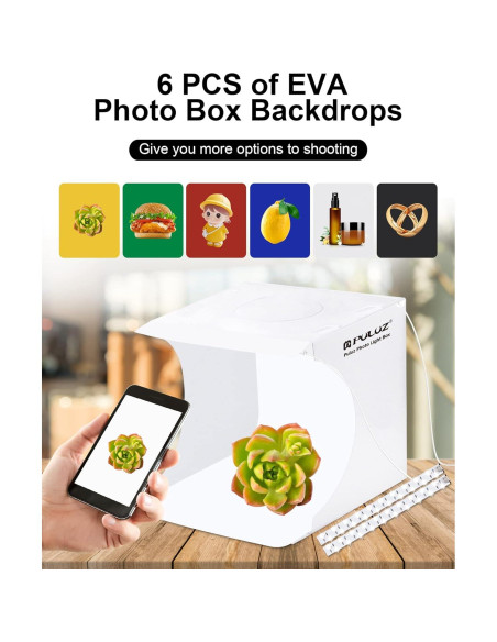 Caja de Estudio Fotográfico PULUZ 20cm con Luz LED y Fondos