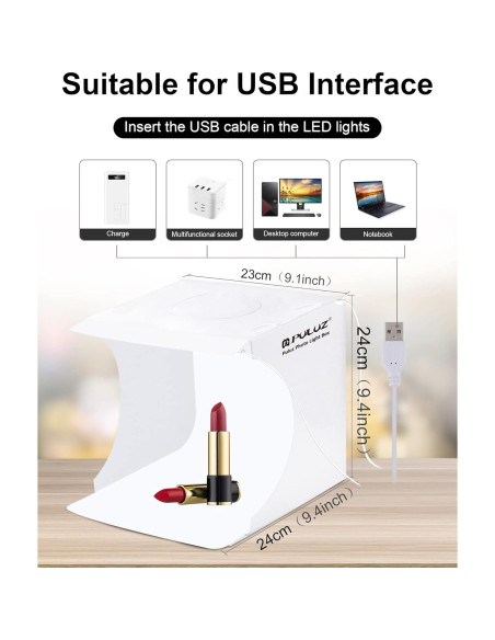 Caja de Estudio Fotográfico PULUZ 20cm con Luz LED y Fondos