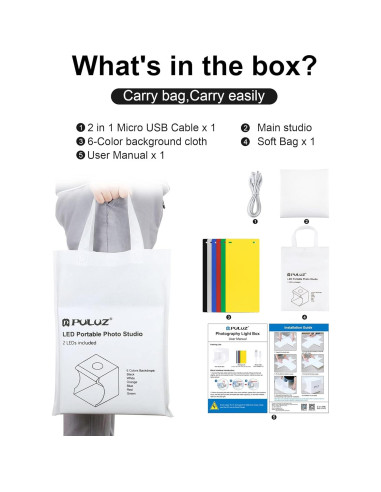 Caja de Estudio Fotográfico PULUZ 20cm con Luz LED y Fondos