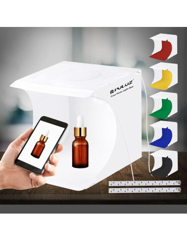 Caja de Estudio Fotográfico PULUZ 20cm con Luz LED y Fondos
